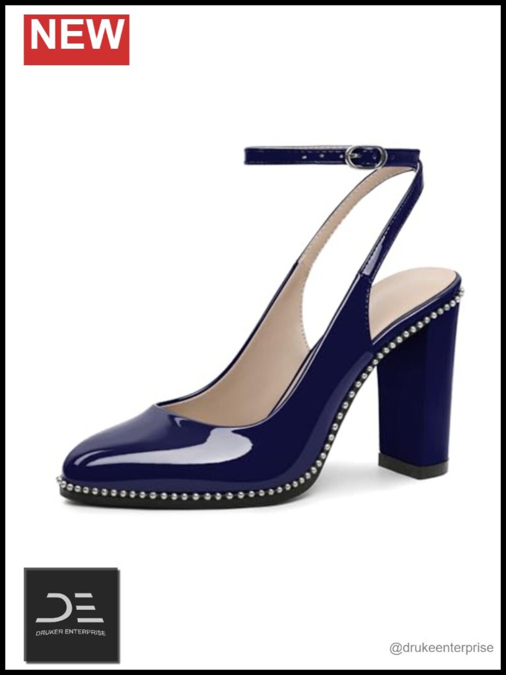 Mettesally Women's Slingback Chunky High Heel Dress Pumps Ankle Strap Patent